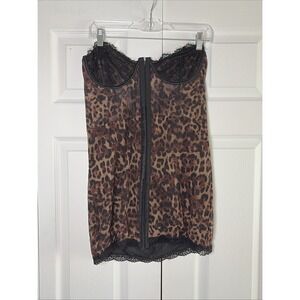 Current Mood Leopard Corset Mini Dress Womens Size XXL Brown Mesh Lace Y2K Goth